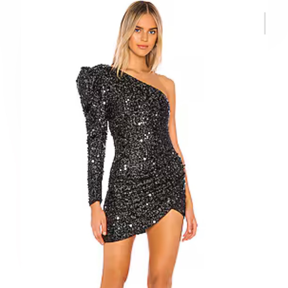 NBD Black Glitter One-Shoulder Dress